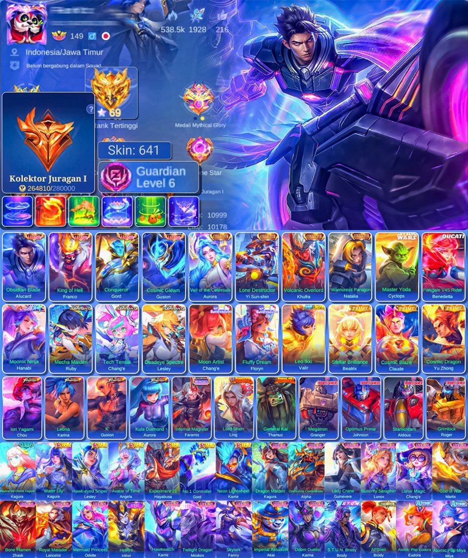🔥LEG (4)🔥🛡️CALL AVRO🛡️💎ASPIRANTS(3)💎💠SW CYCLOP-DUKATI IRITEL-STAR HANABI-KOF💠🔴KUNG LING-TAMUZ🔴, Sale, Rank: Epic, Level: 149, Winrate: 54%, Heroes: 132, Skins: 641