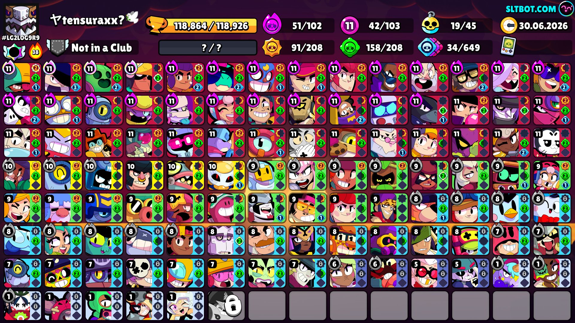 【⚡ AUTOMATIC ISSUE ⚡】【🏆118К 2021🏆】【👤104 out of 104👤】【🍀42 - 11 🍀】【🔱MINA 2720🔱】【🎀284 SKIN🎀】, trophies 118000, brawlers 103, primes 100