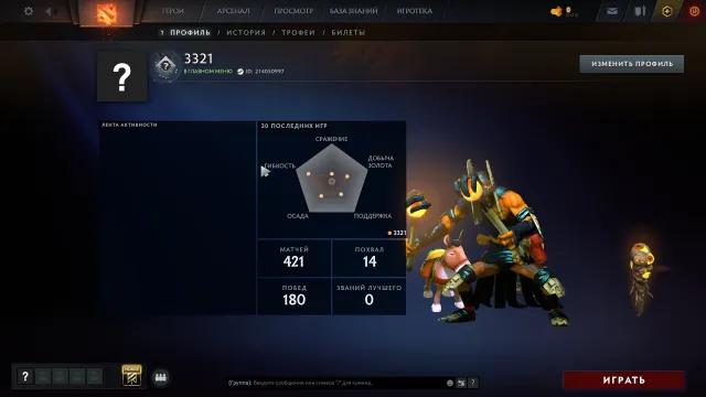 ⛩️🌸 Страж 5 | 1700 Ммр | 7000 Порядочности | 8 Уровень трофея | Tradeban 🌸⛩️, Продажа, 1700 MMR, 7000 порядочности, 7000 вежливости, 421 матчей, 661 часов