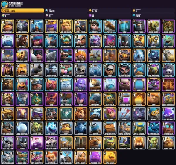 12 King Level 🎯 116 Cards 👑 6 EVO CARDS 👑 3×12 Level 🏆 12×11 Level 🎮 28×10 Level 👑 51×9 Level 👑 15×8 Level 🎯, Arena 18, Level 12, 6500 Trophies, 116 Cards, No