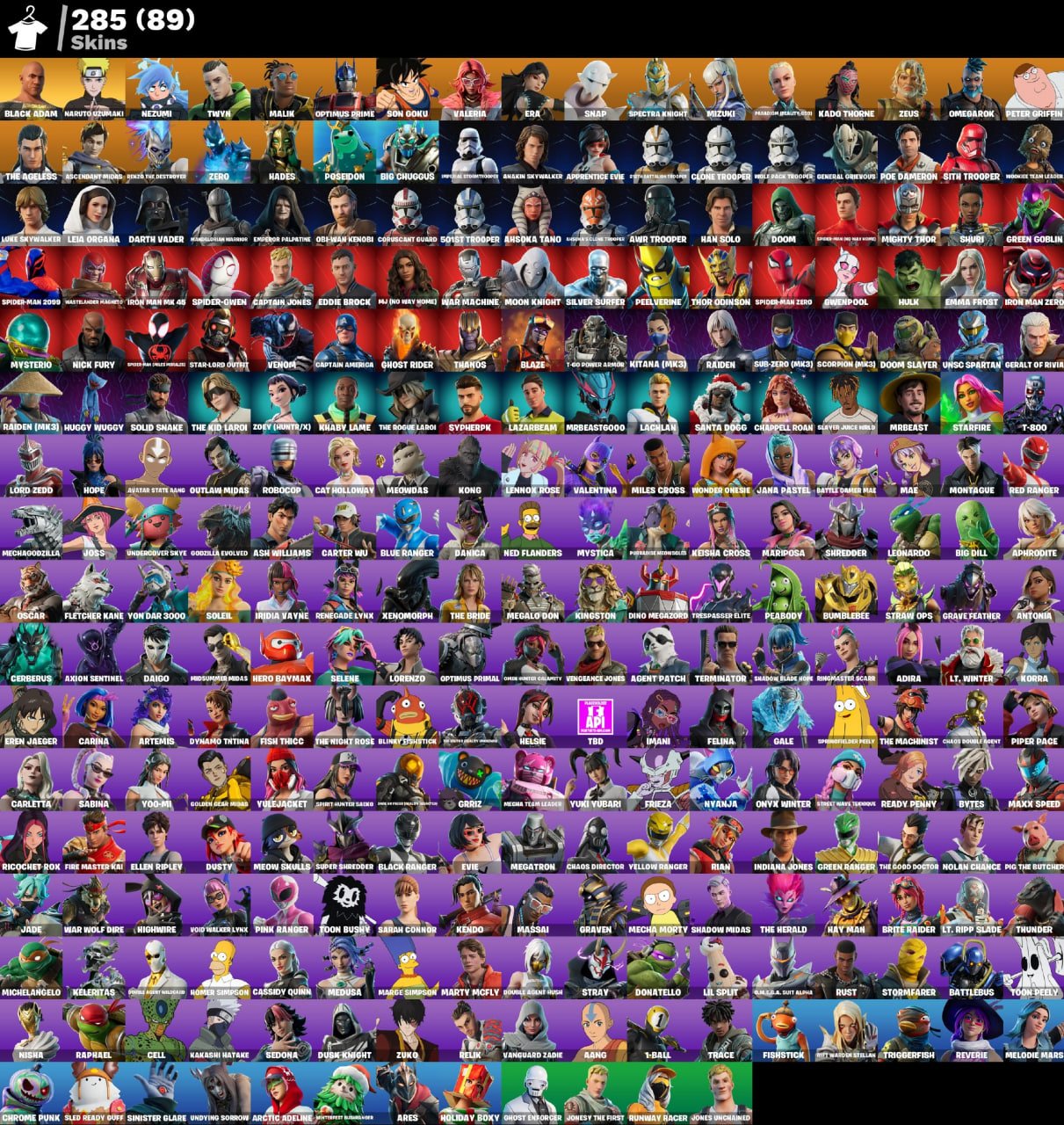 🎮 Level 3408 💰 0 V-bucks 👕 285 skins Black Adam | Naruto Uzumaki | Nezumi | Twyn | Malik | Optimus, Sale, skins 285