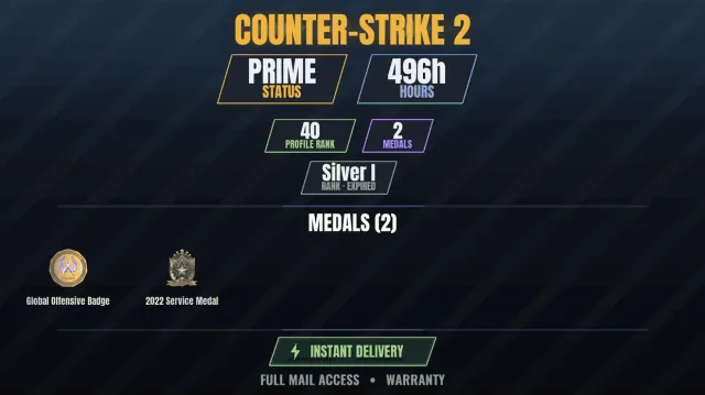 【CS2 Prime🎮496h💠2 medals】 Service Medal 2022, Global Offensive Badge, Sale, With inventory, Has PRIME