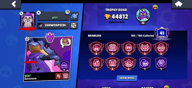 💥Personal Old Account💥❄️ Buzz Godzilla❄️ A lot of skins For questions, write, 45000 trophies, 106 brawlers, 41 primes