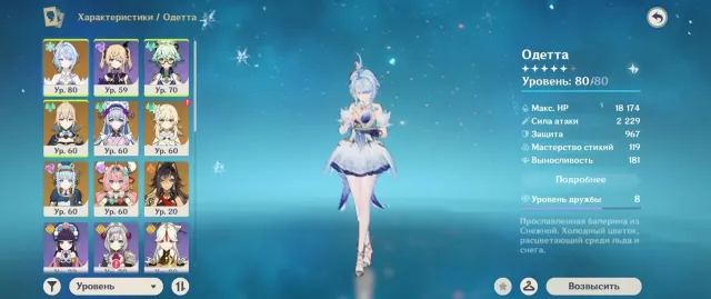 Odette, Varesa, Ineffa, Mizuki C1, Jean, Dehya Celestial Bow ACTIVE MOON, Any platform, Email linked, Lumine, Levelled, AR 47