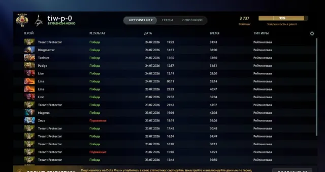 Mainpool / 3737 MMR Titan / 452 matches, Sale, 3737 MMR, 500 games, 637 hours