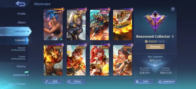 10 years anniversary badge with advanced server, kof karina, natasha collector, alpha luckybox, Sale, Rank: Mythical, Level: 144, Win rate: 53%, Heroes: 133, Skins: 321