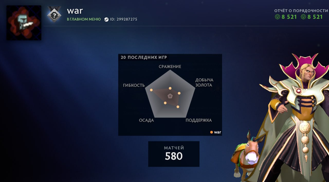 🔥⭐Calibration (~1400mmr)🔥⭐8521 decency🔥⭐35 trophy level🔥⭐Main pull🔥⭐620 hours🔥⭐, Sale, 8521 Behavior score, 8521 вежливости, 580 games