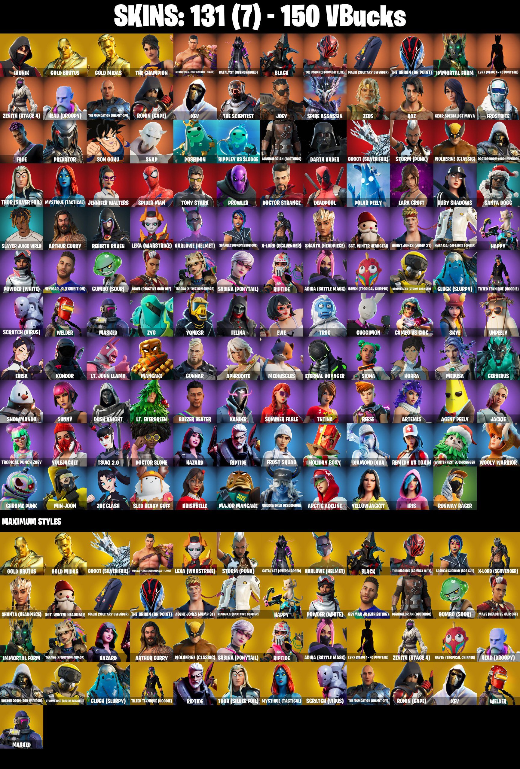 133 SKINS | IKONIK | Meowscles | Midas | Scenario | Astroworld Cyclone | 450VB, Sale, skins 133