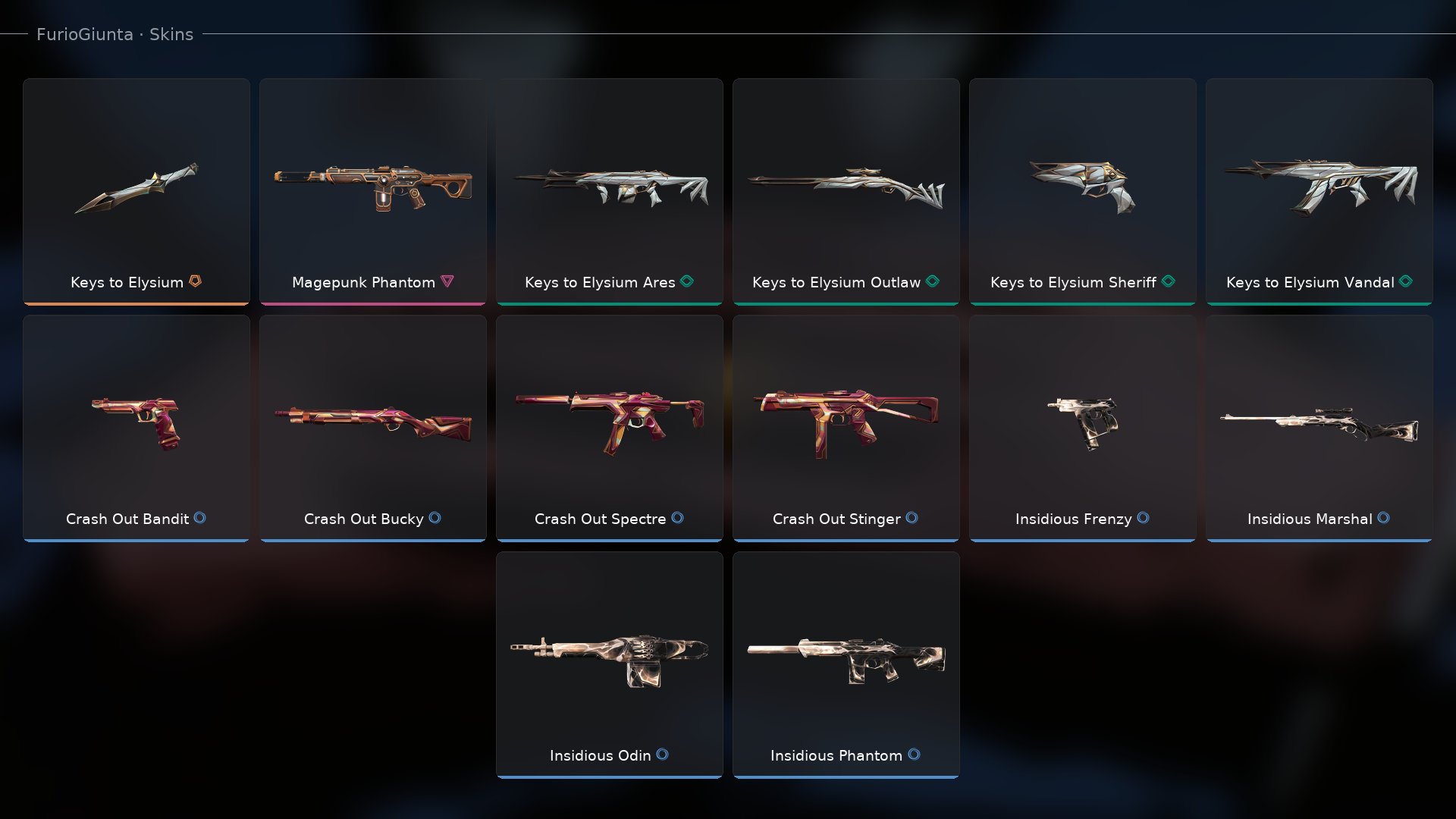 💿 1 Knife | Phantom Hextech — Keys to Elysium, Tire Squeal, Treachery Collections, Sale, Ranked unlocked, Agents: 8, Skins: 14