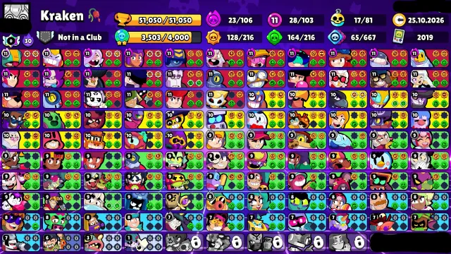 🏆51000🏆💵2 OLD BP💵💵1 BP+💵💬PIN 11.11💬⚔️28x11 POWER⚔️🎀BELL GOLDHAND🎀🩸RONIN HAVS🩸🤠GUNFIGHTER COLT🤠, 51050 trophies, 103 brawlers, 15 primes