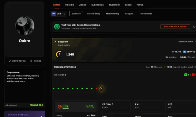 FACEIT account level 6 rebind, Sale, Inventory empty, Has PRIME, FACEIT, 1245 ELO, Registered: Yes