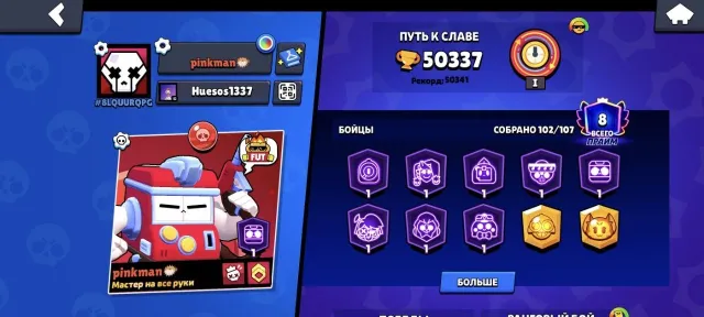 account from 2020, 50337 trophies, 8 primes, Old account, 50337 trophies, 102 brawlers, 8 primes