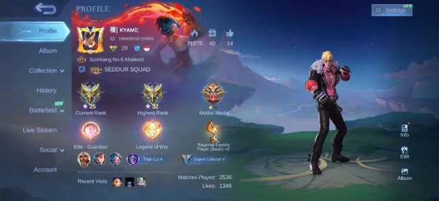 Prime Granger✨Epic Zilong⚡Lancelot🌟Gara Vale💎M7 Granger🎯Pace Fanny🔷Emblem Max🏆, Продажа, Ранг: Мифический, Уровень: 29, Процент побед: 48%, Герои: 89, Облики: 102