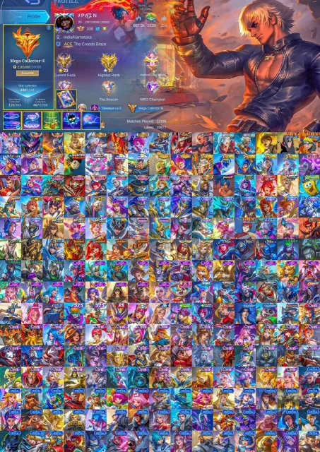 🔥Megacall-3🔥Legends, Naruto🔥Kof, Naruto, Attack on Titan🔥, Sale, Rank: Epic, Level: 108, Win Rate: 46%, Heroes: 133, Skins: 498