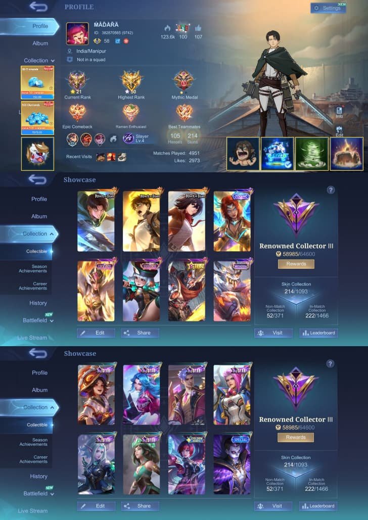 🌟 Mythic Account + 215 Skins 🌟
