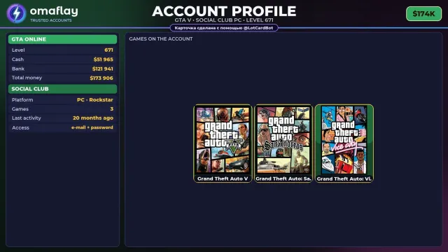 ⚡ 【SOCIAL CLUB】 💎 ПОЛНЫЙ ДОСТУП | ПОДХОДИТ ДЛЯ ONLINE/RP | УРОВЕНЬ 671 💎 $174K #45B2AH, Продажа