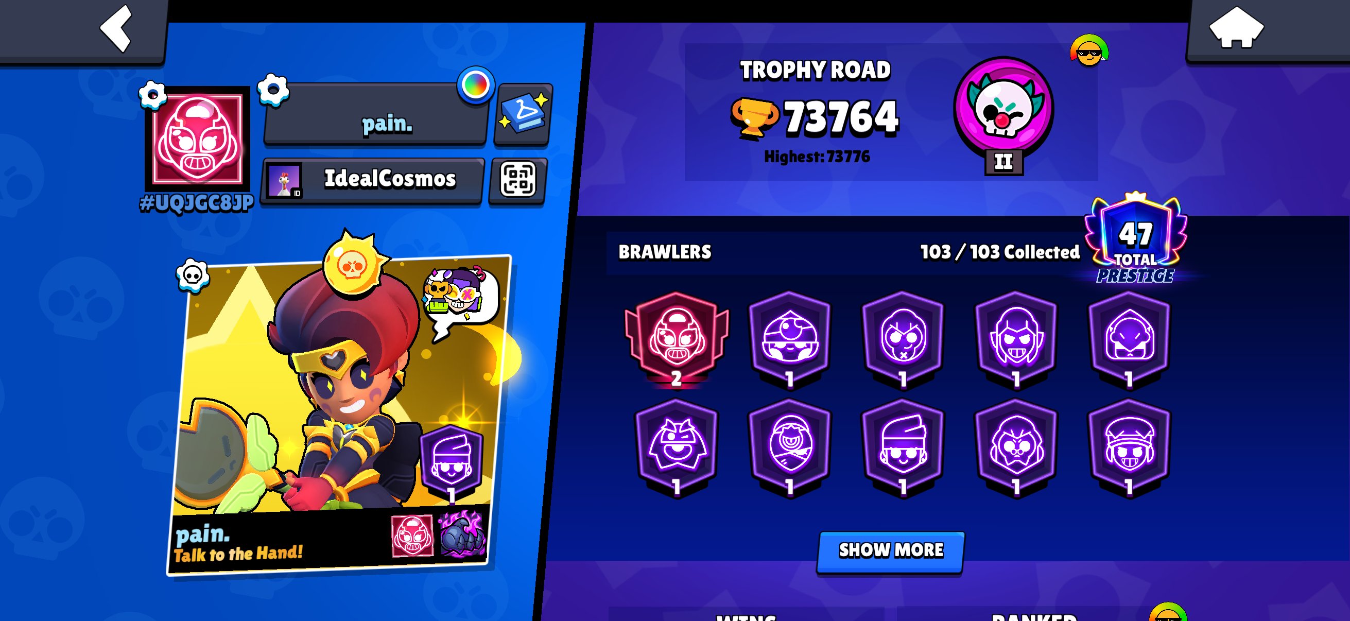 Sell account, trophies 74043, brawlers 104, primes 47