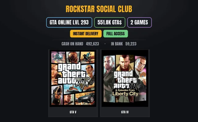 【SOCIAL CLUB】 🎯 【GTA ONLINE】 👑 【551.8K PURE CASH GTA$】 ✨ 【2 игр】 🏆 Grand Theft Auto V, Grand, Продажа