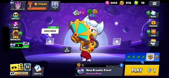 2019👴. Pumped account💪 🏆Legendary league 5 times🏆 🌠☄️3 meteorite glory☄️🌠, 111689 trophies, 106 brawlers, 102 primes