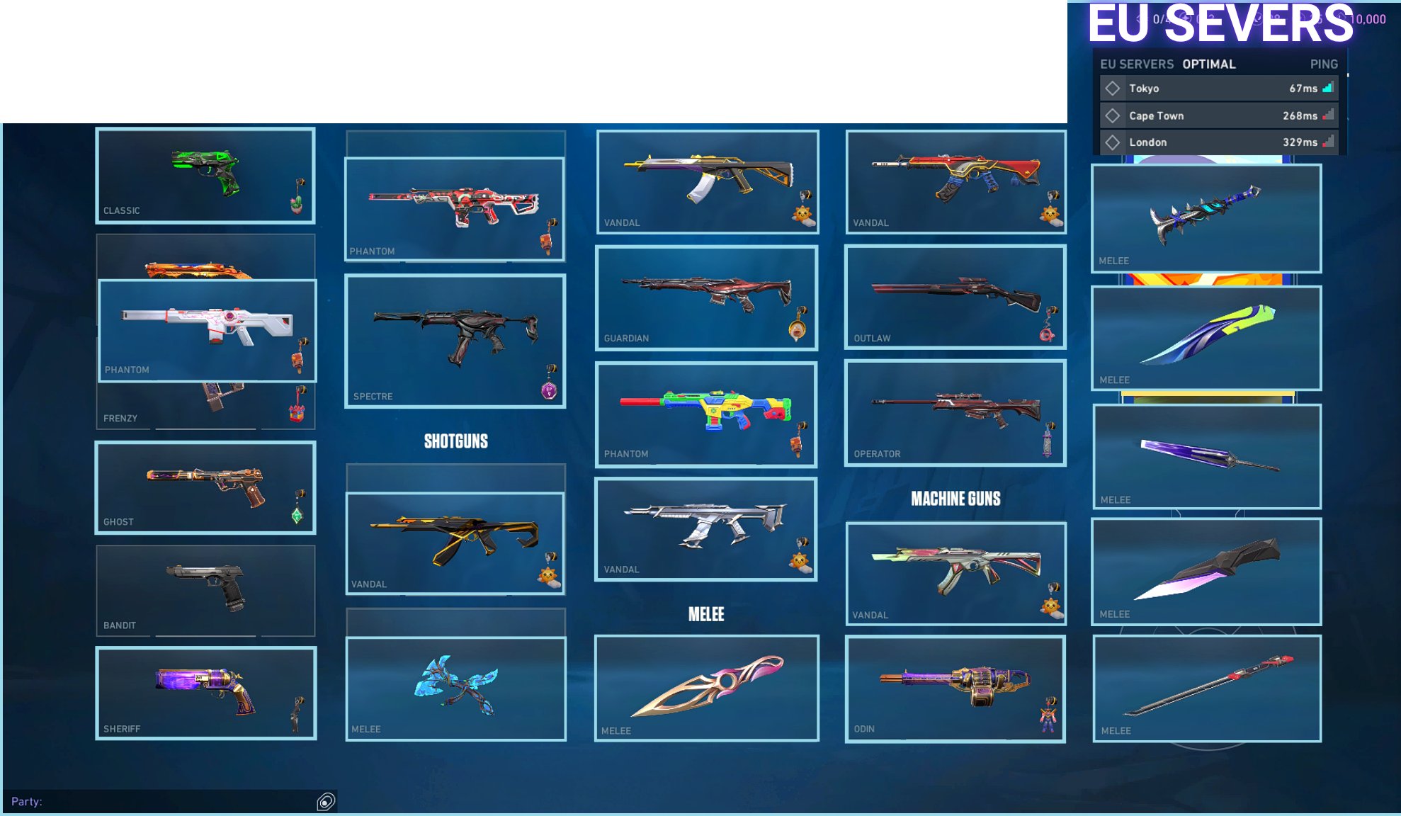 🌍🎮 EU 🎨 80 Total Skins 🔪 7 Melee 🏆 Champions 2023 Vandal 🌸 Mystbloom Kunai, Sale, Ranked unlocked, Agents: 18, Skins: 80
