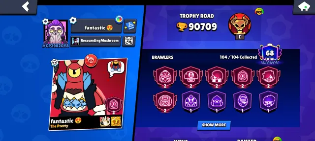 | 90+k+ TROPHIES | 104/104 BRAWLERS | 68 PRIMES | PERSONAL ACCOUNT 🔥, trophies 90709, brawlers 104, primes 68