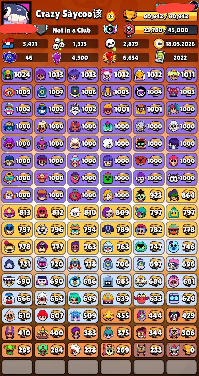 🎅📌80,900🏆🌟102/102👤57 HYPER58 11 STRENGTH🪙390 SKINS ~40K GEMS🎎51 TITLE💮8 BUFFS❇️🔰〔SOLNTSE 3〕🔰, trophies 80900, brawlers 102, primes 46