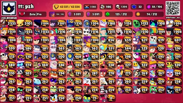 Selling personal account in Brawl Stars, 62331 trophies, 106 brawlers, 32 primes