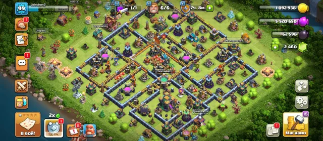 14 TH🔷Heroes 68/75/46/45/23🔷99LVL🔷9 Epic Gears🔷2 Hero🔷Skins 6 Slaves🔷Rare Obstacles 🔷, 14 TH Main Village