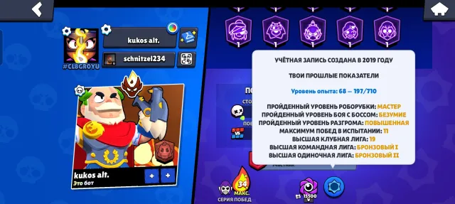 Old account from 2019 with Master in the league, 39700 trophies, 93 brawlers, 15 primes