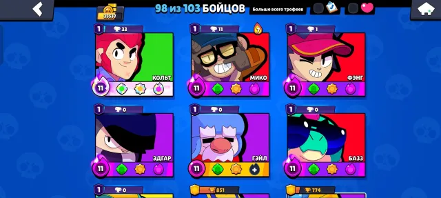 Excellent account for the base 35,000 cups, 7 2019 prime skins, trophies 35000, brawlers 98, primes 7