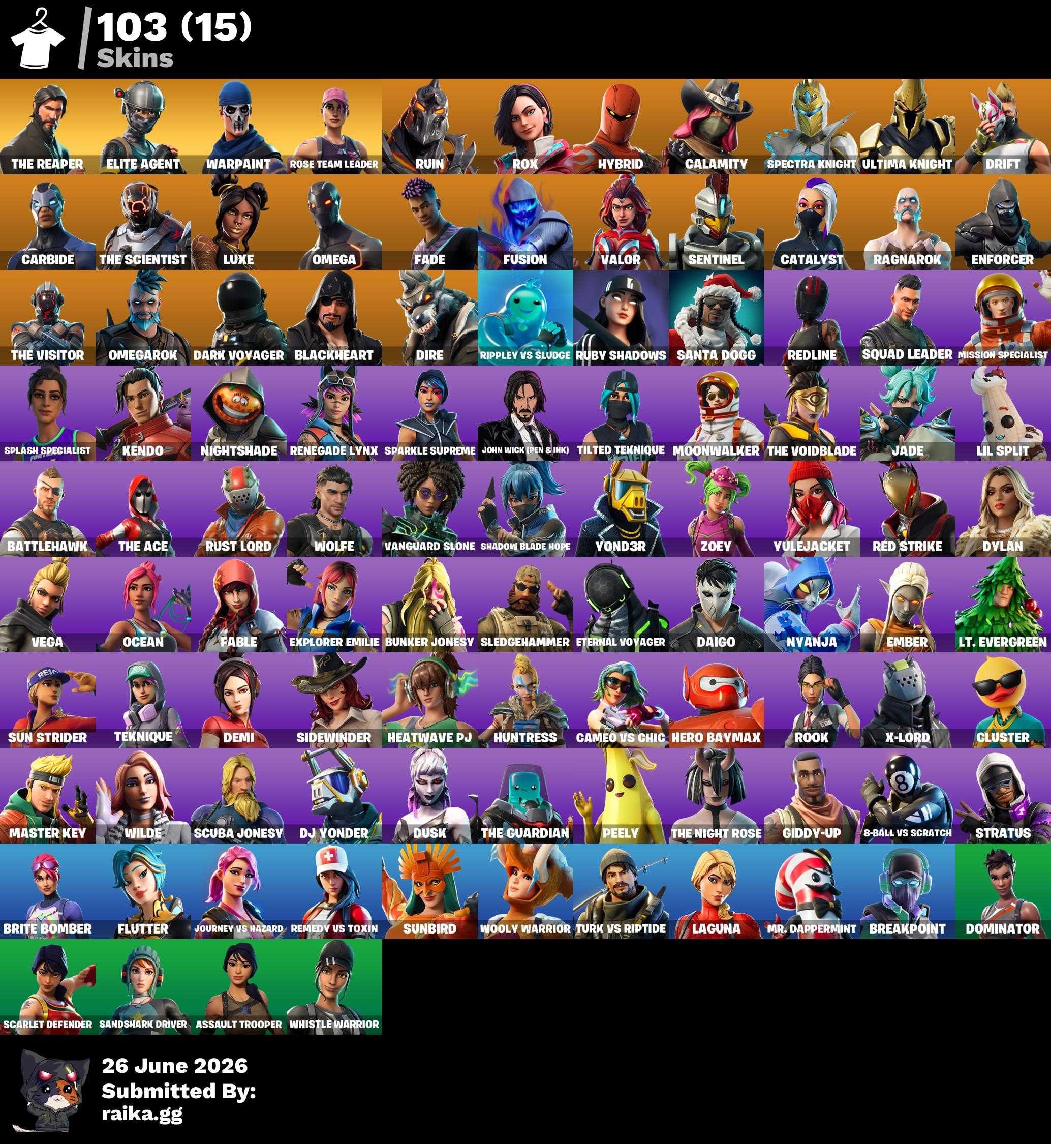 🦖🏝️ [103 SKINS] OG THE REAPER | TAKE THE L | FA | INSTANT 🦖🏝️, Sale, skins 103