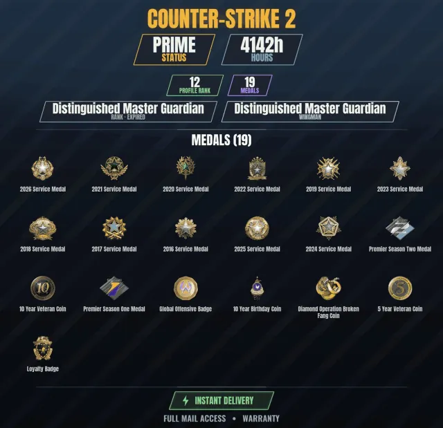 【CS2 Prime🎮4100h💠19 medals】【RUST】 Diamond coin of the Broken Fang operation, 10th Anniversary coin, 10, Sale, With inventory, Has PRIME