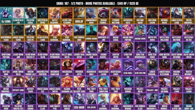 187 skins 👑 137 champions 👑 1500+ BE👑Ezreal Pulsefire👑DJ Sona👑Elementalist Lux👑Zombie, Sale, level 265, champions 137, skins 187, No rank