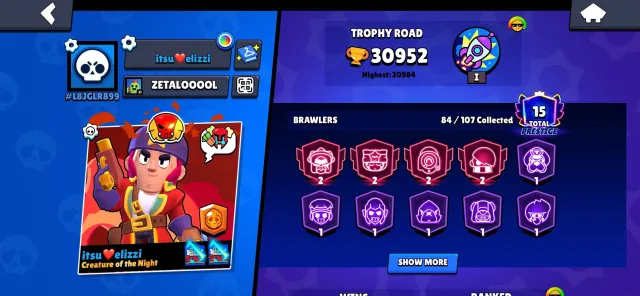 💎 TOP ACCOUNT⚡ | CROW PRO PASS SKIN 🐦 | PIRATE COLT 🦜 | DEMON MORTIS ⚡ | FULL ACCESS! 📧, 30952 trophies, 84 brawlers, 15 primes
