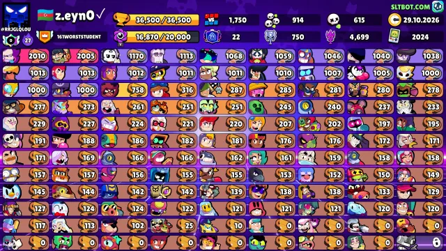 🏆36500 trophies🏆👤 ✅👑🏅16 prime🏅☘️🎀248 skins🎀1400 Diamonds💎 Discount💎, 36500 cups, 106 brawlers, 22 primes