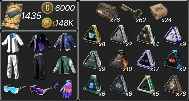 💖6000 G-COINS + 148.000 BP💖🔥1435 КУПОНОВ КОНТРАБАНДЫ🔥🎀265 РАЗНЫХ СУНДУКОВ🎀🔥AIXLEFT GLOVES🔥, Нет BATTLEGROUNDS Plus