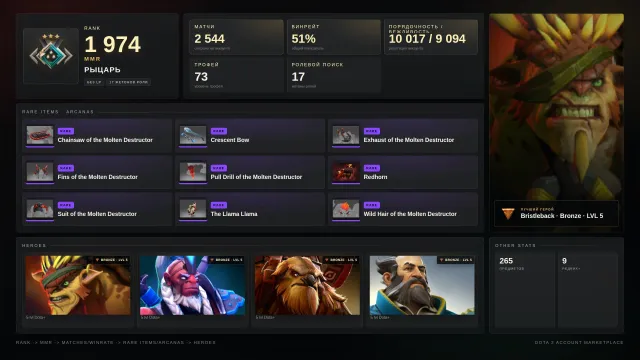 ✨Рыцарь 3 ≈ 1974 MMR✅10017 ПОРЯДОЧНОСТЬ✅✨Скины✨⚔️73 трофей⚔️🎯17 ЖЕТОНА, Продажа, 1974 MMR, 10017 порядочности, 9094 вежливости, 2654 матчей, 2865 часов