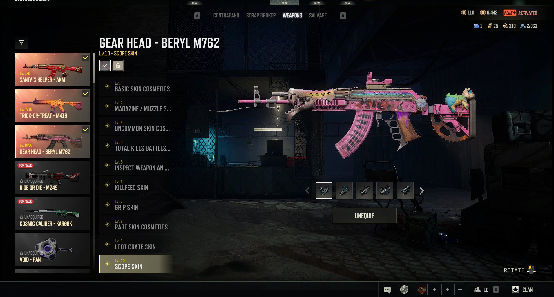 10lvl Beryl Gear 7lvl M416 Halloween + scheme 1lvl Ak47 santa, Yes BATTLEGROUNDS Plus