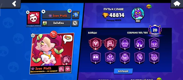 Account 2019, there are old bp and a bunch of old skins, trophies 48814, brawlers 105, primes 20