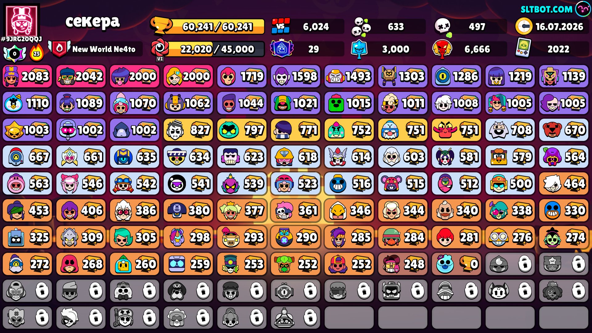 🔥60000🏆29 ПРАЙМОВ 86/105❤️🔥162 СКИНА 🔥12 ПЕРСОВ С 11 LVL❤️🔥АКК 2022 ГОДА🔥, 60000 кубков, 86 бравлеров, 29 праймов