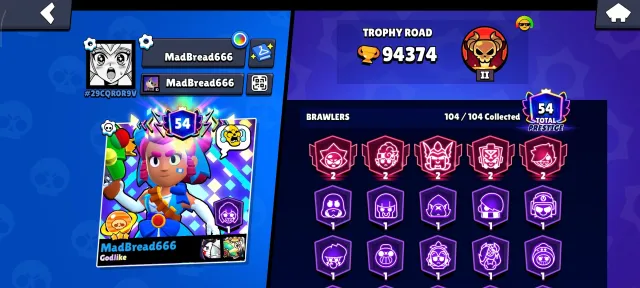 94К💎104/104⭐ ПРИНЦЕССА ШЕЛЛИ🪐САТУРН III🎖️2БП+⚡94.3К КУБКОВ🤖АВТОВЫДАЧА/2019Г/39-11Х🤖, 94000 кубков, 104 бравлеров, 54 праймов