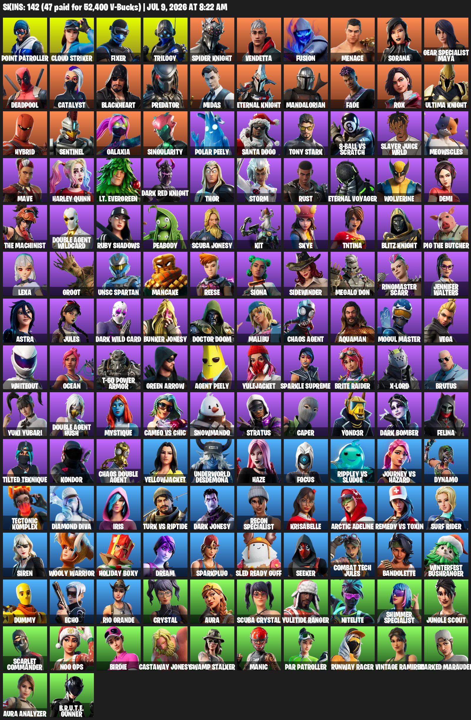 Leviathan Axe 🟢Point Patrooler 🟡Groot 🟪 Galaxia 🟩Wolverine 🟡 Introducing, Sale, skins 142