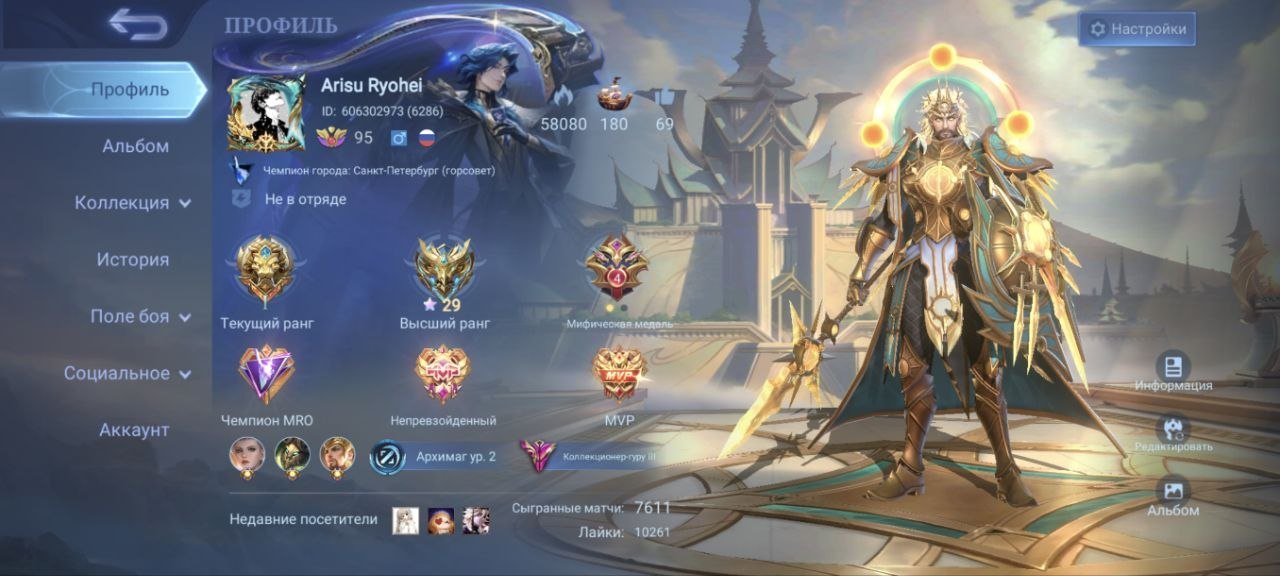 Personal account, used for several years. All heroes, 365 skins. Collectors, KoF & more., Sale, Rank: Legend, Level: 95, Winrate: 47%, Heroes: 133, Skins: 365