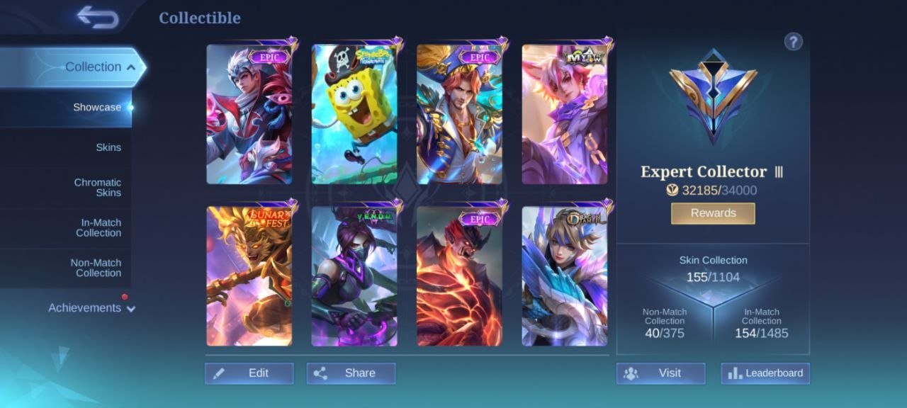 64⭐collector Natalia💥EPIC Clint EPIC valir EPIC lunox💥EPIC carmila EPIC Uranus Gaara Vale💥emblem Max, Sale, Rank: Mythic, Level: 50, Winrate: 50%, Heroes: 97, Skins: 155