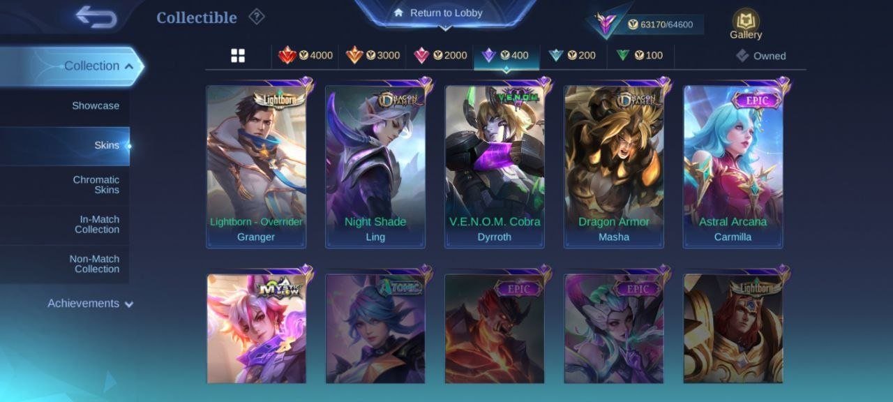 110⭐KOF Dyrotth⇨Karina♣️LUCKYBOX Alucard⇨Kimmy♣️Star Lesley 36Dulex 2EP recall emblem max💯, Sale, Rank: Mythical Immortal, Level: 75, Winrate: 49%, Heroes: 111, Skins: 238