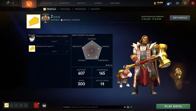 Legend V 63% for alter account, Sale, 3794 MMR, 8232 integrity, 1 matches, 200 hours