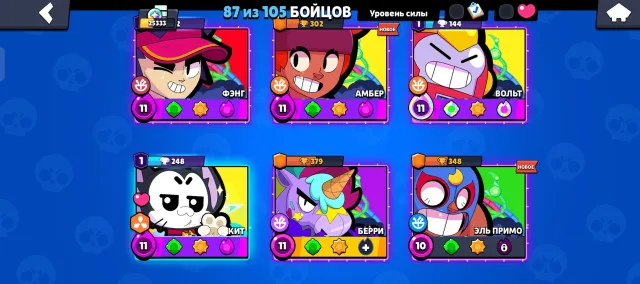 Selling account at a cheap price, 25333 trophies, 87 brawlers, 7 primes