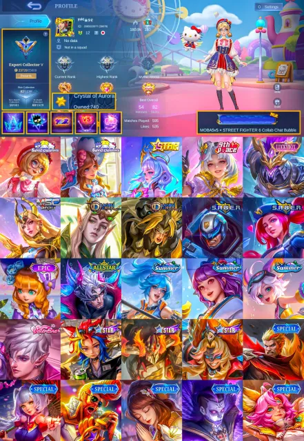 Double account, Sanrio Angela Hello Kitty, Luckybox Saber, Star Angela, P.ACE, Summer, Global 🔥, Sale, Rank: Grandmaster, Level: 42, Win rate: 65%, Heroes: 54, Skins: 82