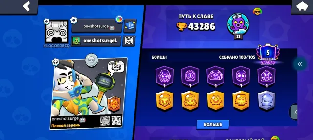 Old Account for a Main, many old skins purchased, 2 battle passes, hurry to buy, low price🥳🥳, 43286 trophies, 103 brawlers, 5 primes
