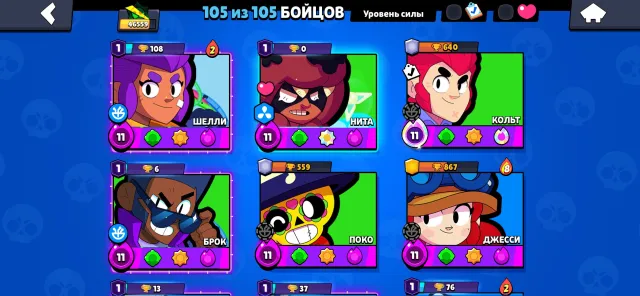 Fat account since 2019, 46559 trophies, 105 brawlers, 20 primes